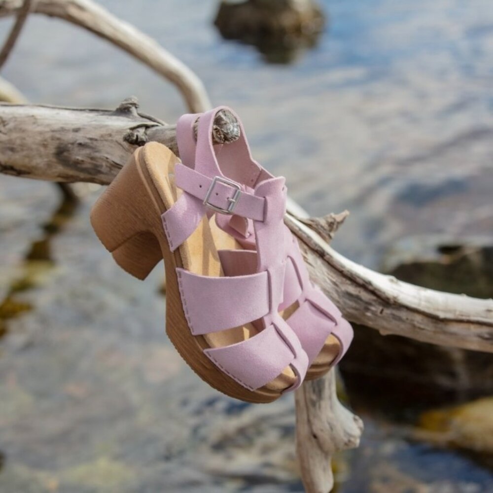 Calou Stockholm Birgit Suede Clog Sandals Pink, Size 39/8-8.5